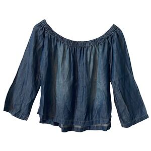 Side Stitch Women Sz Sm Blue Tencel Lyocell Off Shoulder 3/4 Sleeve Blouse